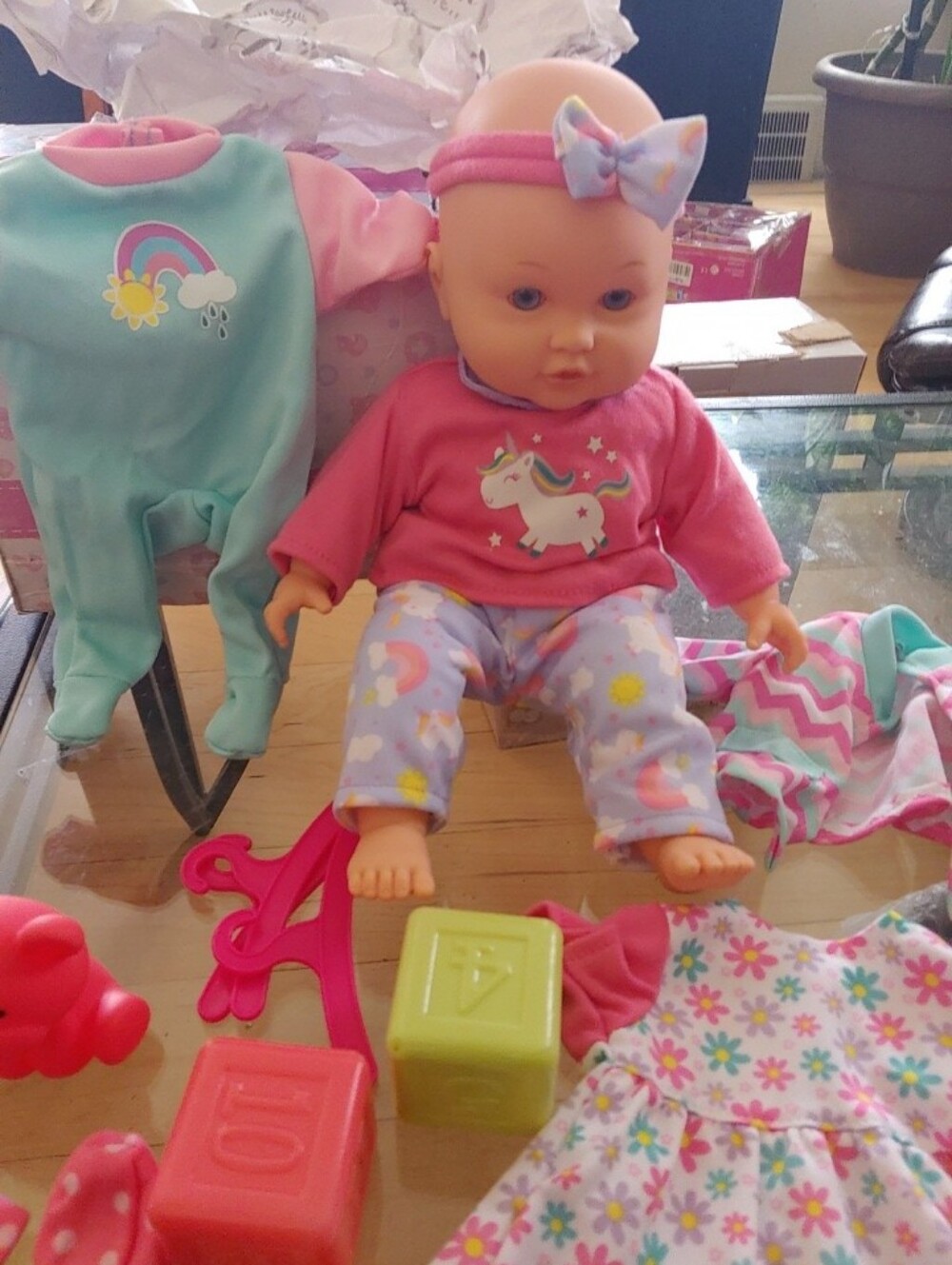 Pink Unicorn Baby Doll with Pastel Outfit - Kids Toys Box Damaged